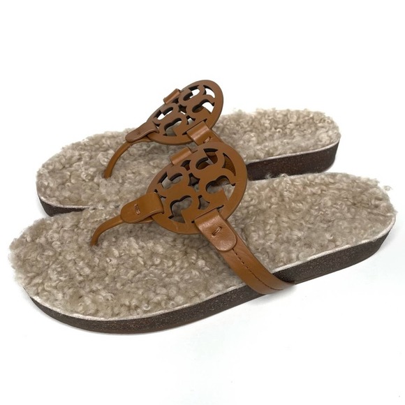 Tory Burch Miller Cloud Shearling Sandals Brown Color Size 10 - Picture 6 of 11